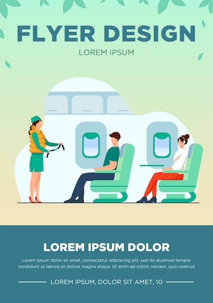 Free Vector Flight Attendant Explaining Safety Instructions Passenger Airplane Belt Flat Vector Illustration Travelling And Vacation Concept For Banner Website Design Or Landing Web Page