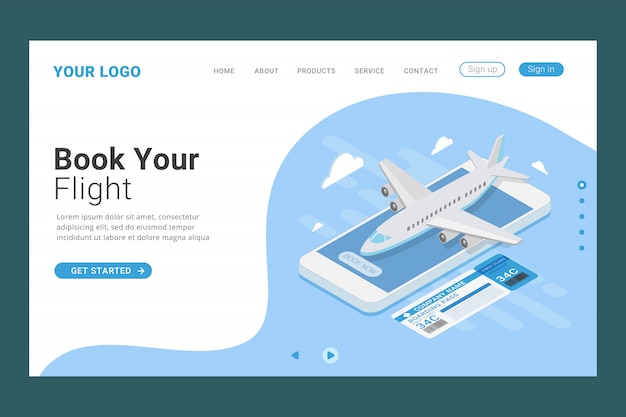 Premium Vector | Flight ticket online booking landing page template