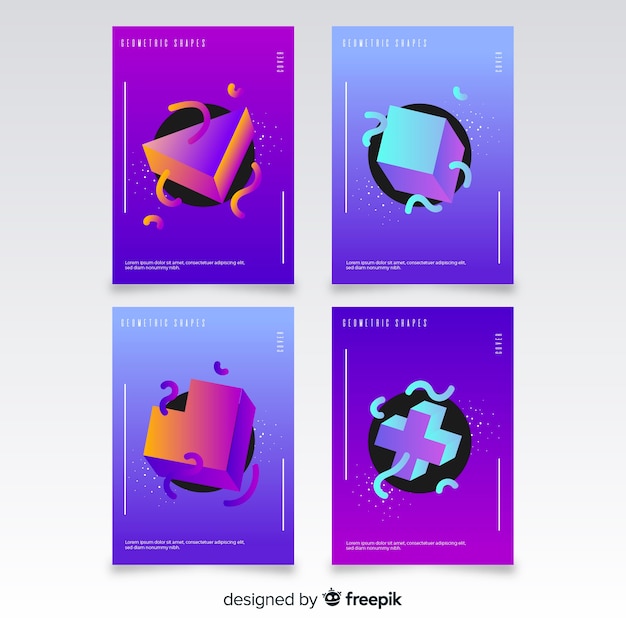 Floating polygonal shapes brochure set Free Vector