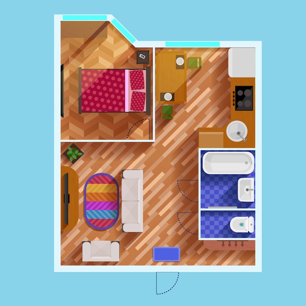 Floor Plan Of One Bedroom Apartment Vector Free Download