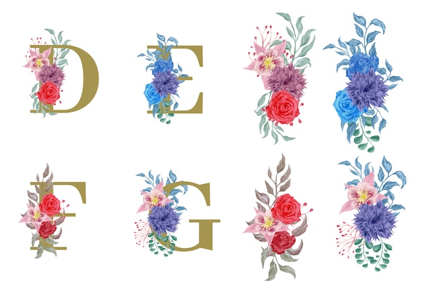 Download Floral alphabet set with watercolor flowers elements ...