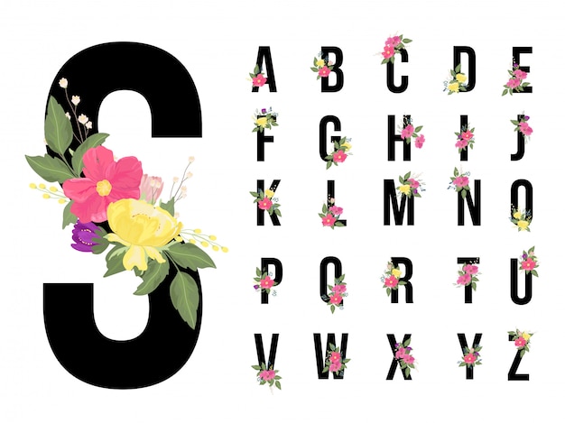 Premium Vector | Floral alphabet set