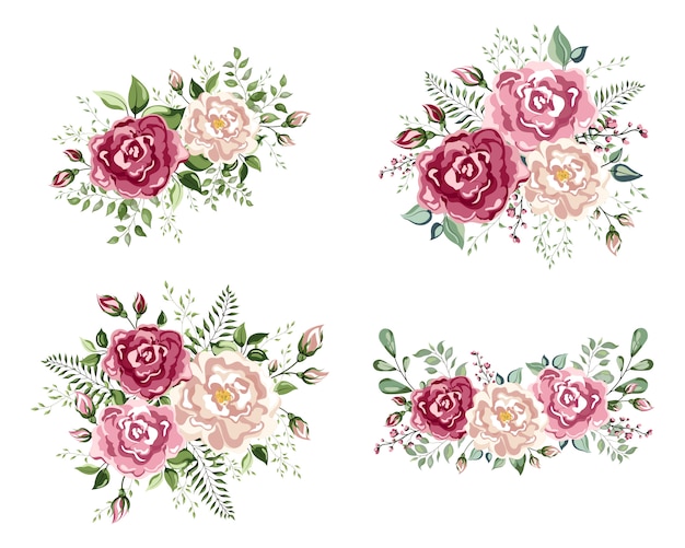 Download Premium Vector A Floral Arrangement In The Shape Of A Corner Of Beautiful Roses Peach Creamy Pale Pink Anemone Poppy Rose Flowers Berry Eucalyptus Herb Mix Rustic Floral