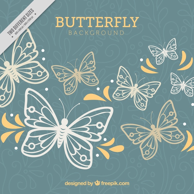 Floral background with butterflies and yellow
shapes