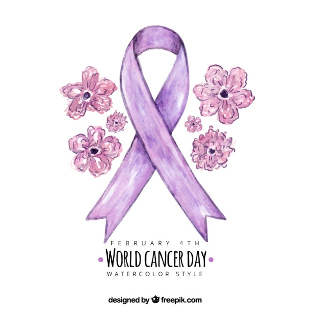 Floral background with purple ribbon for world
cancer day