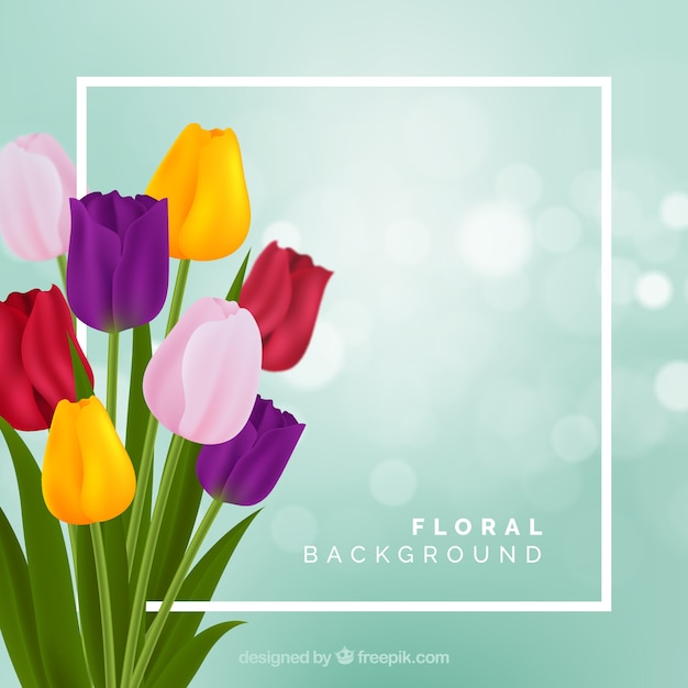 Floral background with realistic tulips