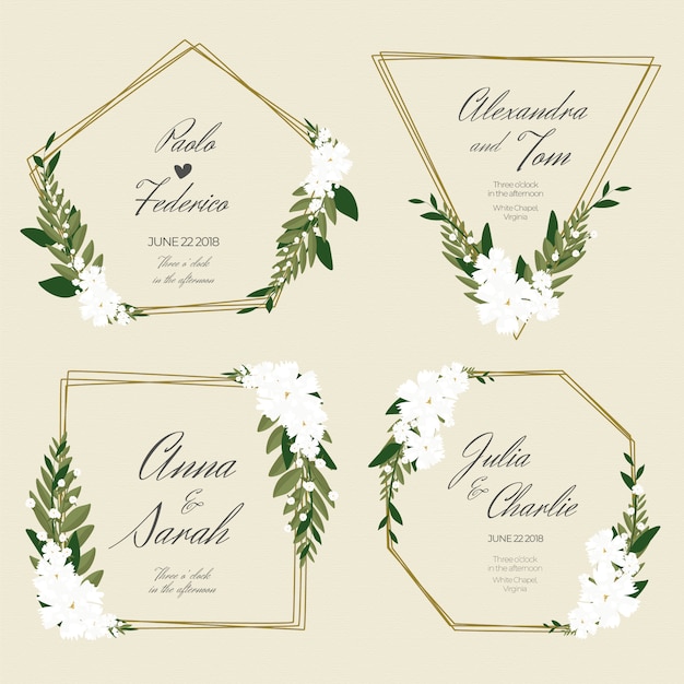 Download Floral banner for wedding with golden frames | Free Vector