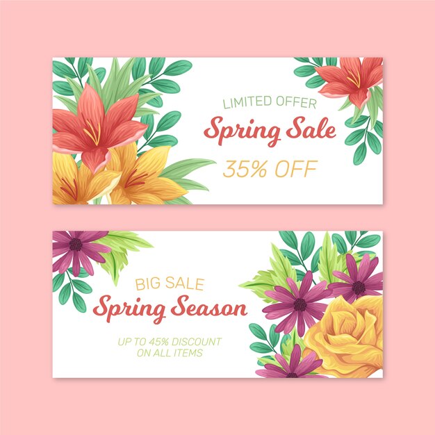 Download Floral big spring sale hand drawn banner | Free Vector