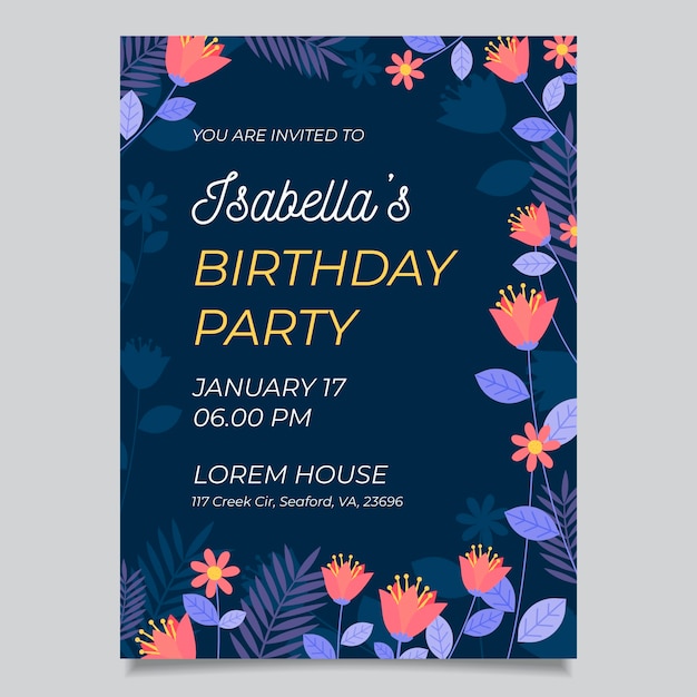 Floral Birthday Card Template Style Free Vector