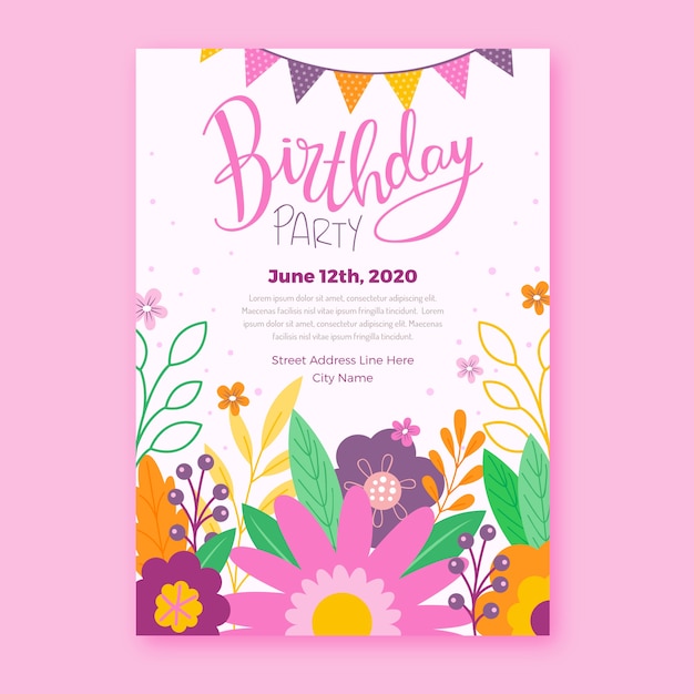 Free Vector | Floral birthday invitation template design