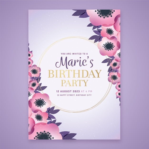 Free Vector Floral Birthday Invitation Template