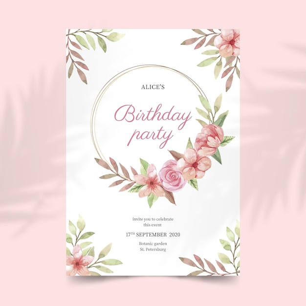 Free Vector Floral Birthday Invitation Template