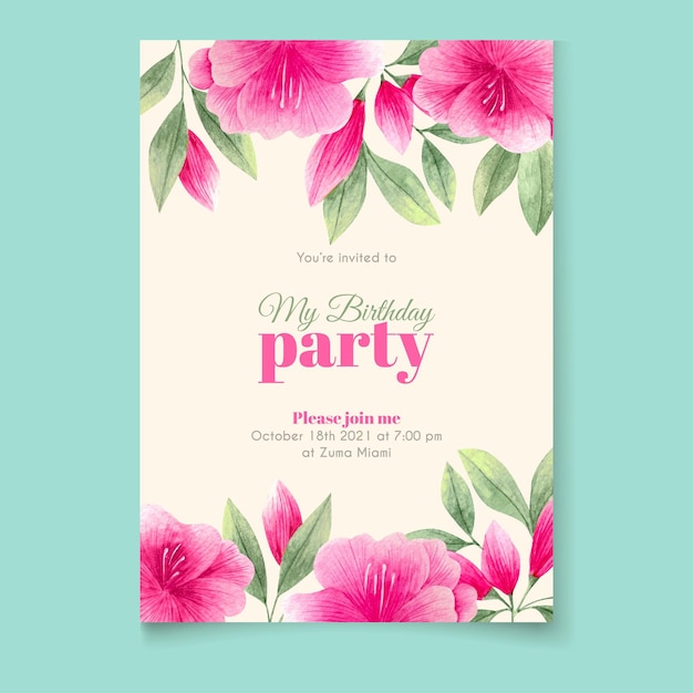 Free Vector Floral birthday invitation template