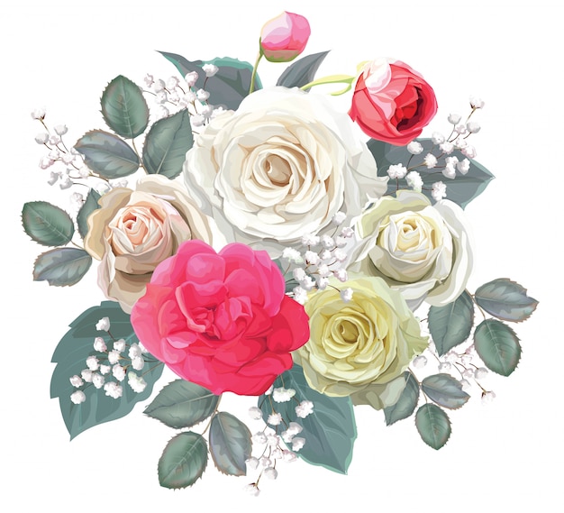 バラのベクトルイラストレーターと花の花束 プレミアムベクター