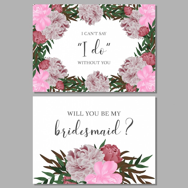 Floral bridesmaid greeting card template Premium Vector