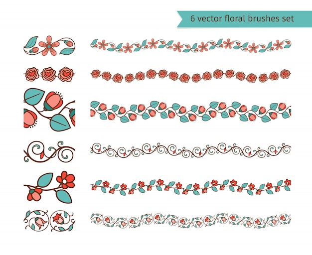 Premium Vector | Floral brushes set