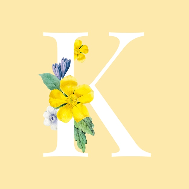 Floral capital letter k alphabet vector | Free Vector