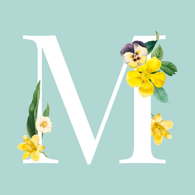 Download Floral capital letter m alphabet vector | Free Vector