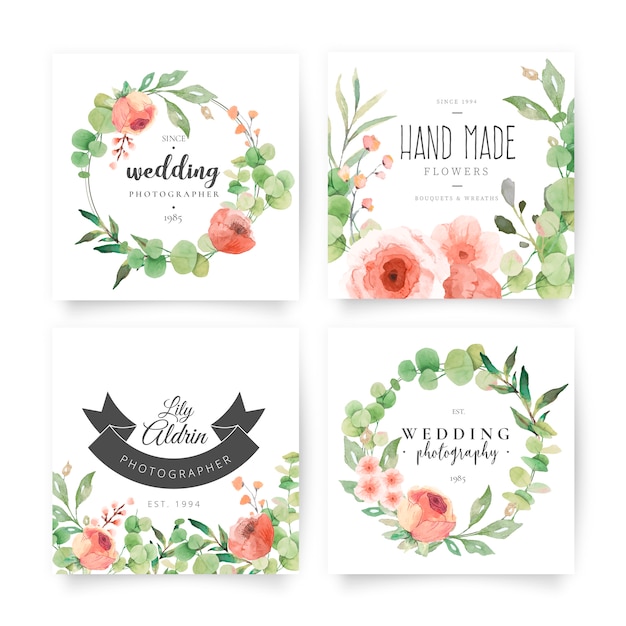 Download Free Vector | Floral cards with wedding planner logotypes