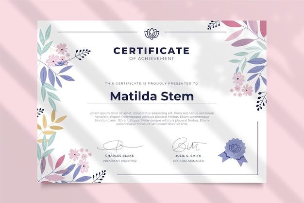 Free Vector Floral certificate template concept
