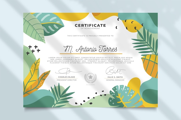 Free Vector Floral certificate with leaves