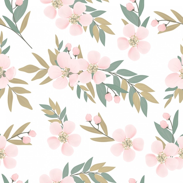 Floral cherry blossom bouquet seamless pattern Premium Vector
