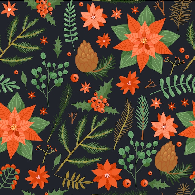 Floral christmas seamless pattern. | Premium Vector