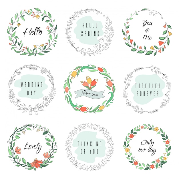 Download Premium Vector Floral Circle Doodle Frames Circular Laurel Wreath Flourish Monogram Borders Hand Drawn Botanical Shapes Florist Frames Set