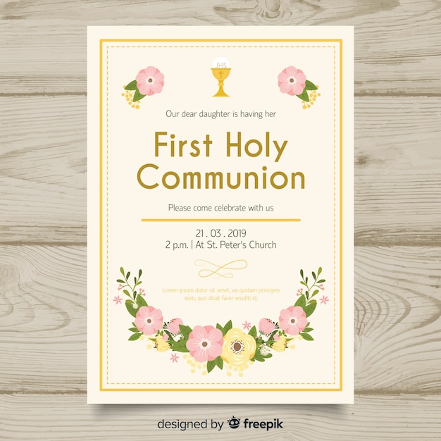 Free Vector Floral first communion invitation template