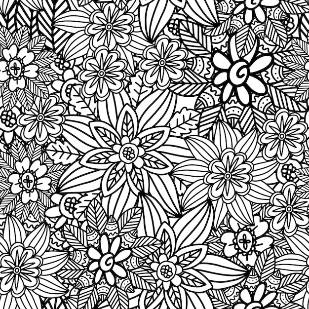 Premium Vector | Floral flower doodle art seamless pattern design