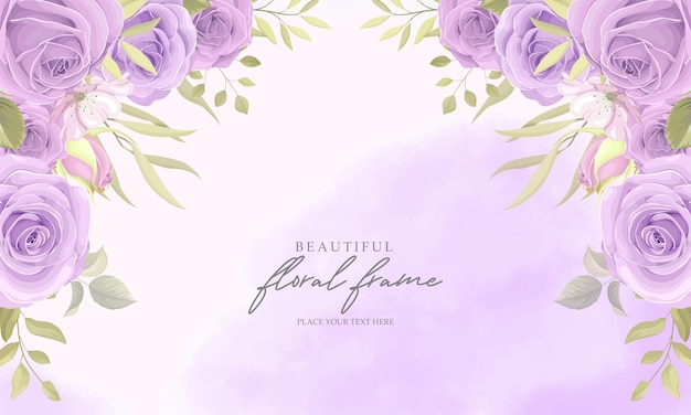 Premium Vector | Floral frame background with purple roses