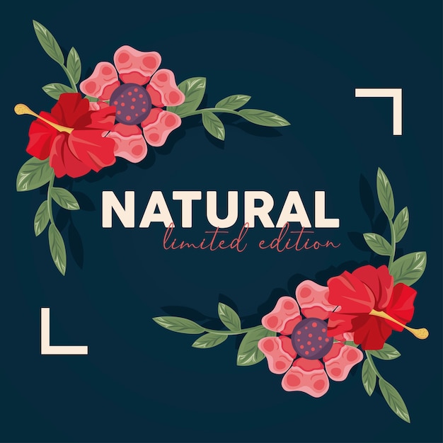 自然な言葉のイラストデザインと花フレームポスター自然 プレミアムベクター