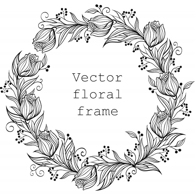 Download Floral frame. round border with flowers and leaves ...