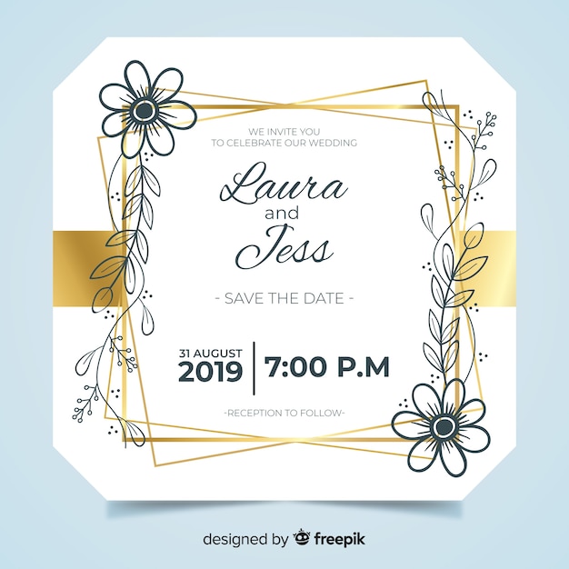 Download Floral frame wedding invitation template Vector | Free Download