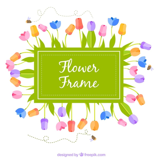 Floral frame with colorful tulips