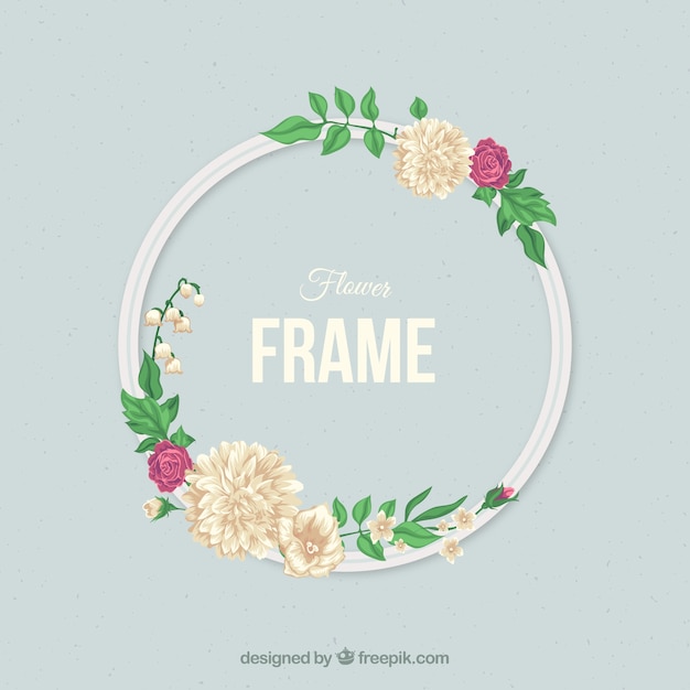 Floral frame  with round  shape Vector Free Download