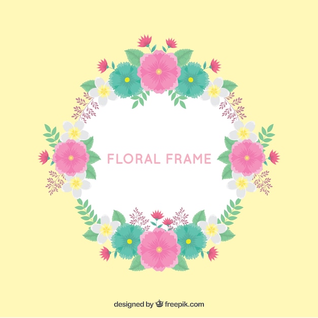Floral frame with wreath in flat style | Free Vector