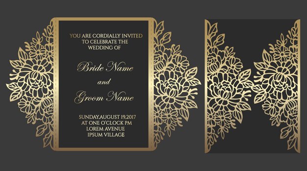 Download Premium Vector Floral Gate Fold Laser Cut Wedding Invitation Card Template Template For Cutting Design For Laser Cut Or Die Cut Template Ornamental Wedding Invite Mockup PSD Mockup Templates