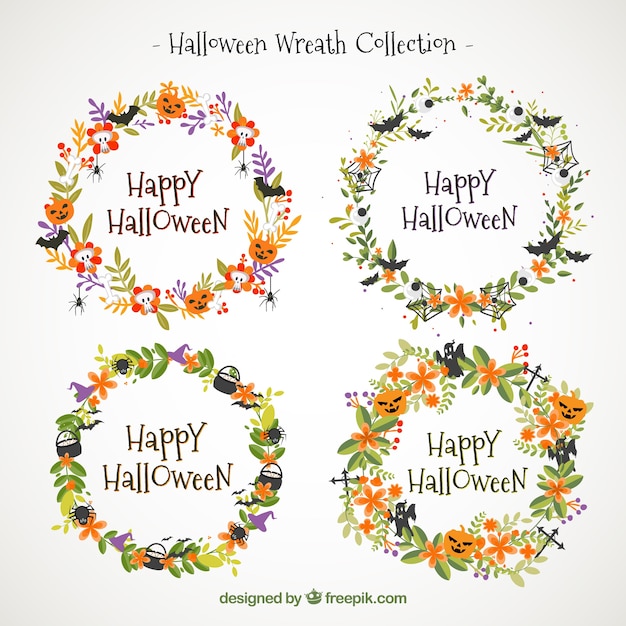 Download Floral halloween wreath collection Vector | Free Download