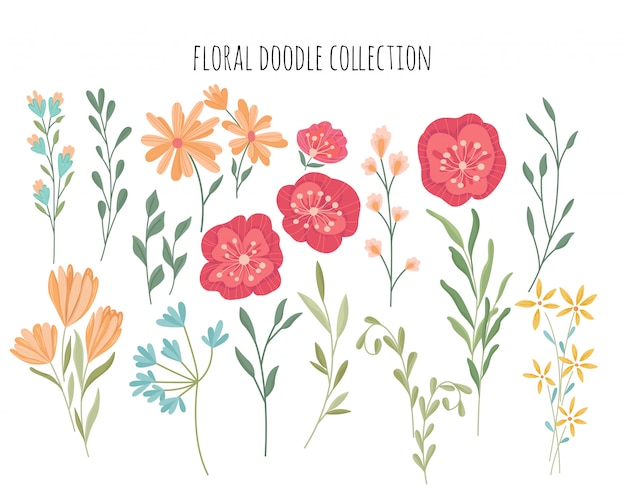 Download Floral hand drawn doodle collection | Premium Vector