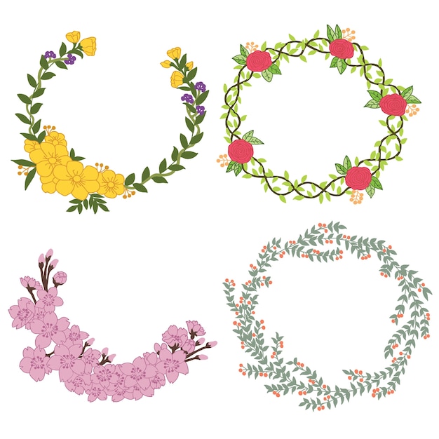 Floral hand drawn vector set. vector illustration. | Premium Vector