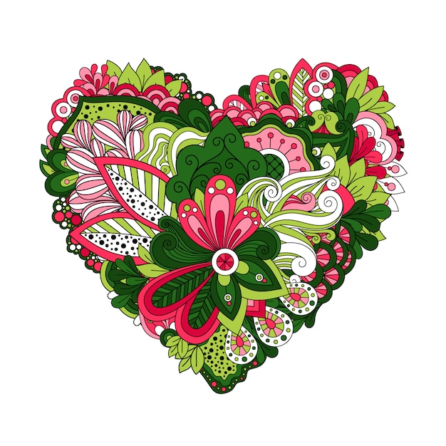 Download Floral heart shape with hand drawn doodle summer flowers ...
