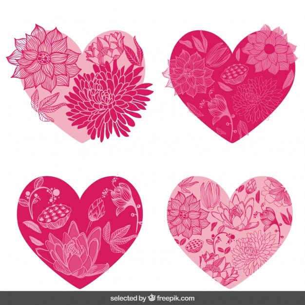 Download Free Vector | Floral hearts set