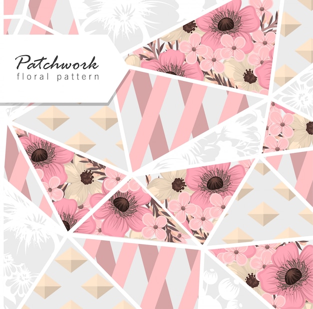 Floral patchwork background with floral geometrical elements Free Vector