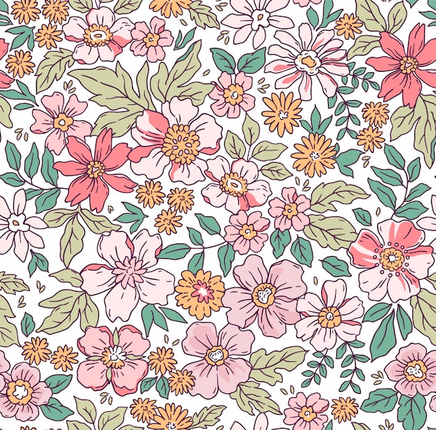 Premium Vector | Floral pattern with hand draw small ...