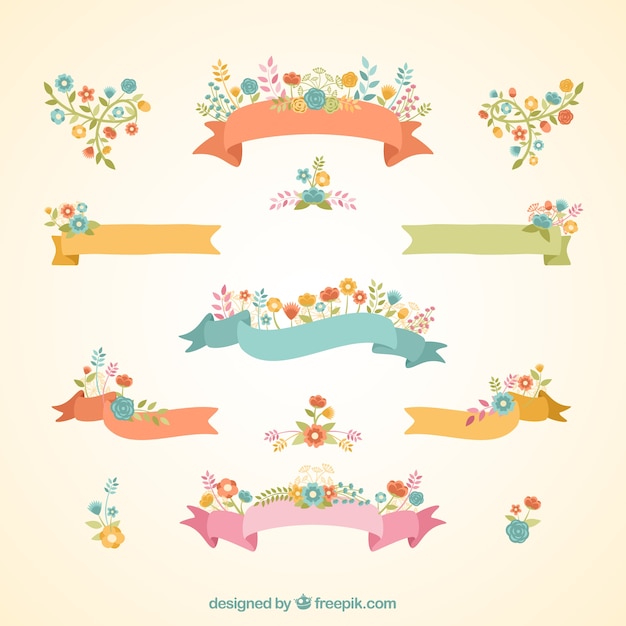 Free Vector | Floral ribbon banners