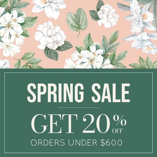 Download Floral sale banner with frame Vector | Free Download