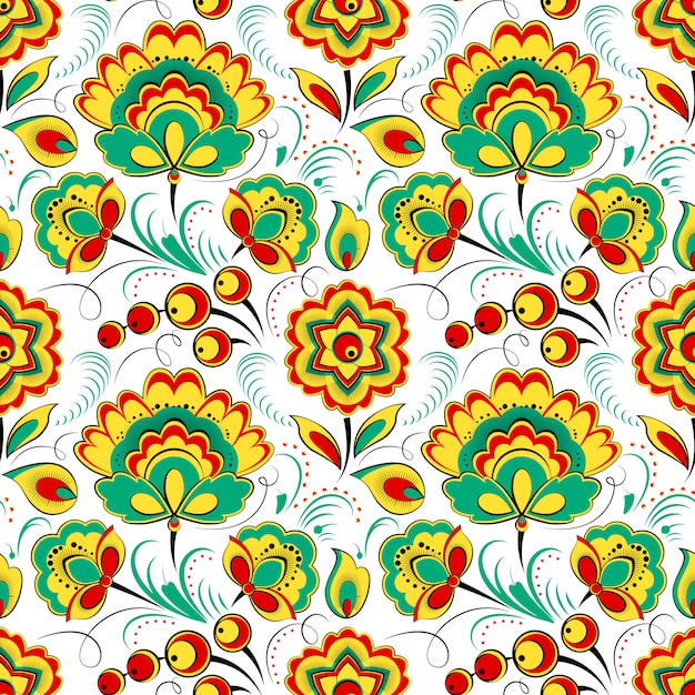 Premium Vector | Floral seamless pattern in russian folk style