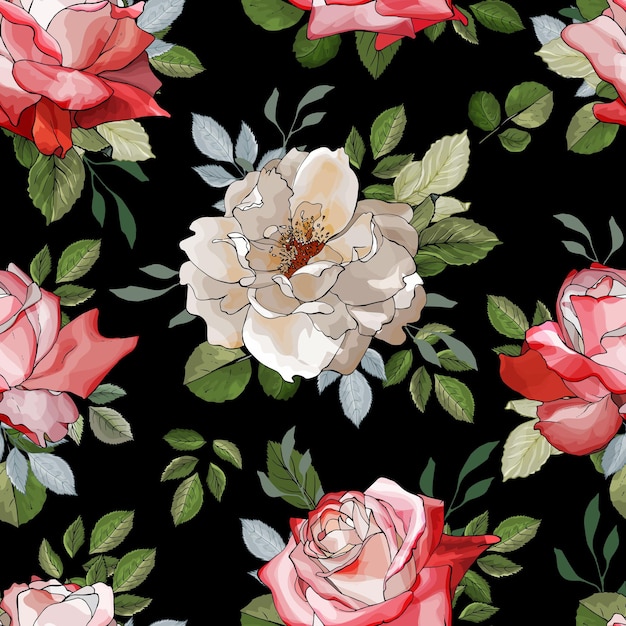 Premium Vector | Floral seamless pattern with flowers white and red ...