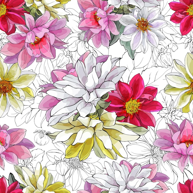 Premium Vector Floral Seamless Pattern With Multi Colored Flowers